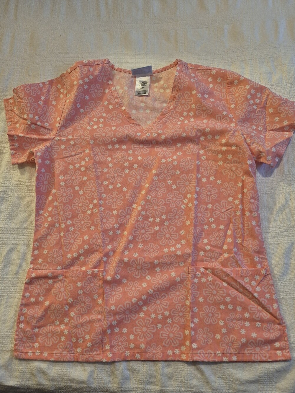 SB Scrubs small scrub top peach, pink white Uniform scrub top GUC
